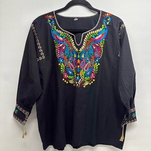 Mexican artesanal Embroidered Black Women's Top size L